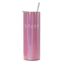20 oz Skinny Tall Tumbler Stainless Steel Vacuum Insulated Travel Mug Cup With Straw Gift Dancing Skeletons Halloween (Pink Iridescent Glitter)