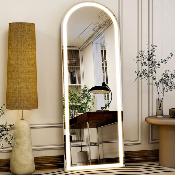 20"x56" Arched LED Full Length Mirror with Lights – Wall Mounted or Standing Full Body Mirror for Bedroom/Cloakroom – Dimmable with 3 Color Lighting Modes
