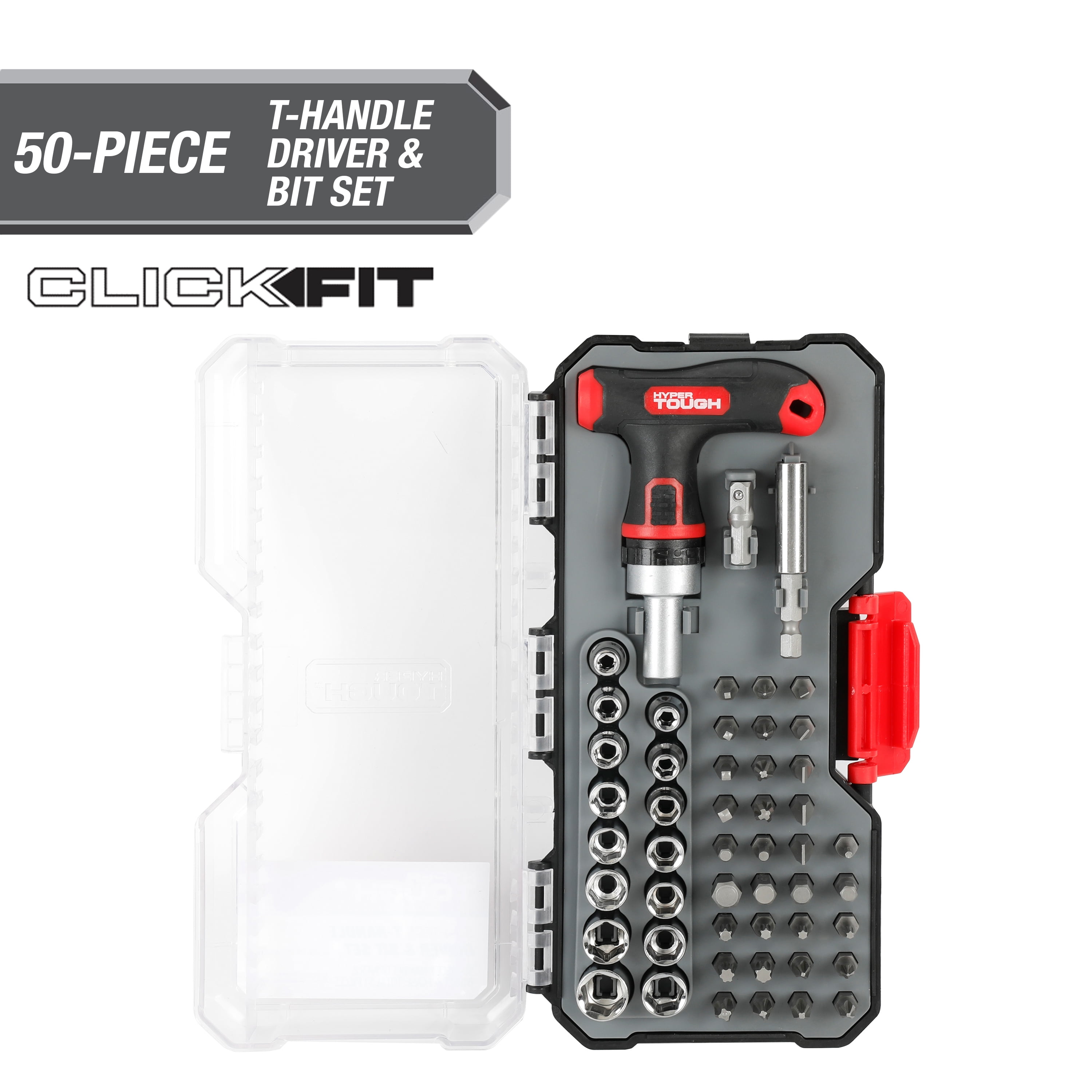 Hyper Tough 50-Piece T-Handle Driver and Drill Bit Set in Click Fit Case