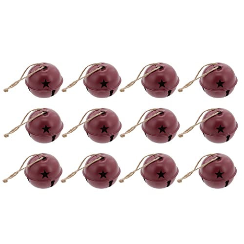 Haute Decor Jingle Bell Christmas Tree Ornaments, 1.97-inch Diameter, 12-Pack - Red Color - Real Metal Jingle Bells