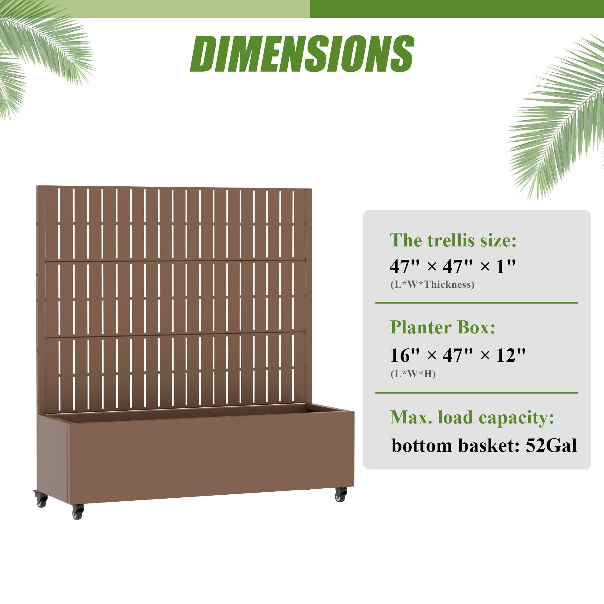 MAYEERTY 47X47" Metal Outdoor Brown Privacy Screen with Planter Box for Backyard & Garden, 3 Piece Set
