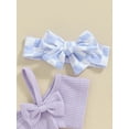 thumbnail image 6 of Suealasg Baby Girls Summer Flare Pants Outfits Short Sleeve 3D Bow Romper + Elastic Waist Flare Pants + Checkboard Headband Toddler Newborn Girls Summer 2 Piece Set, 6 of 9