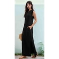 thumbnail image 6 of 2025 Women Summer Round Neck Casual Loose Split Wrinkle-Free Long Maxi Vacation Dress with Pockets Black XXL, 6 of 7