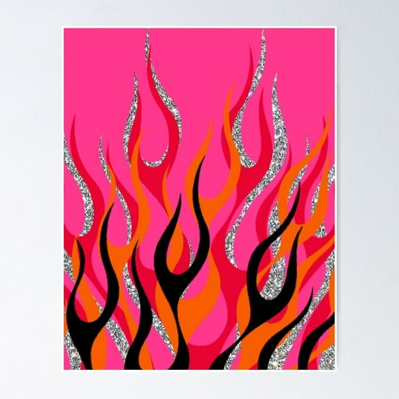 Kna Prints - Pink Glitter Flames Poster, UNFRAMED-8x12
