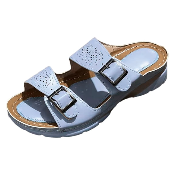 NOKIO Wedge Sandals for Women Hollow Out Slip On Platform Wedge Sandals Summer Casual Sandals Walking Shoes Solid Color Buckle Strap Casual Open Toe Wedges Soft Bottom Breathable Slippers Shoes