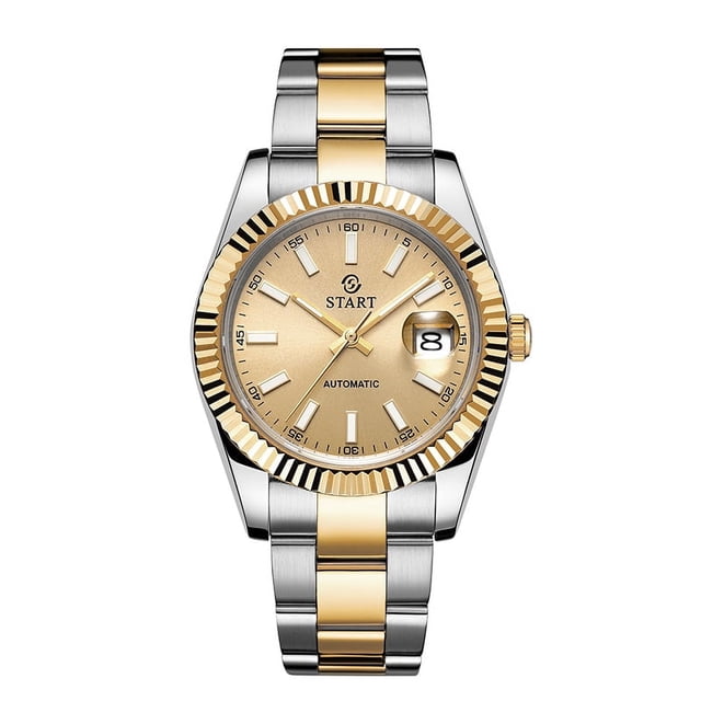 【START】Men's Mechanical Watch Date Function Waterproof Watch Luminous Scale Dial Golden Watch