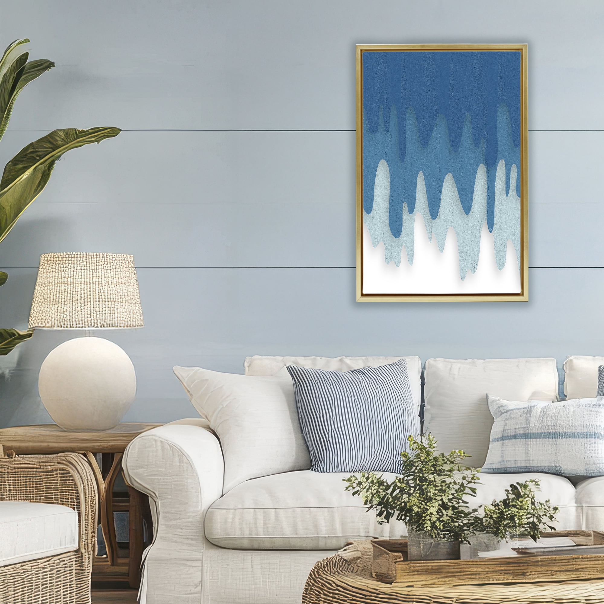 Stupell Industries Water Wave Fluid Contour Gold Framed Floater Canvas Wall Art, design by Martina Pavlova