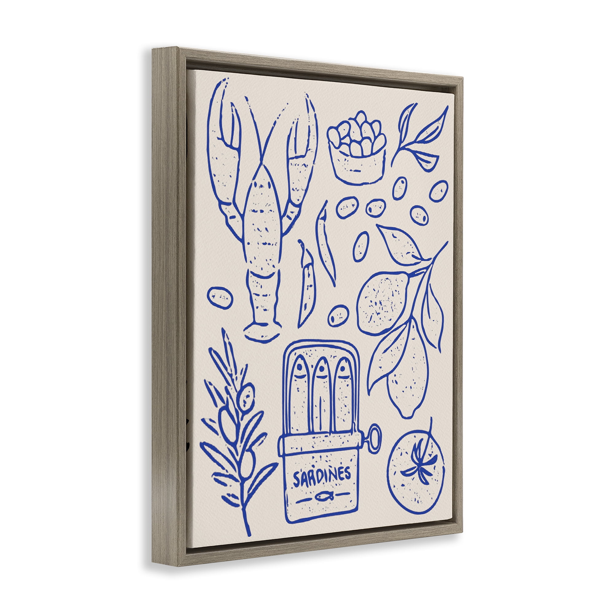 Stupell Industries Seafood & Herbs Simplicity Brown Framed Floater Canvas Wall Art, design by Camila Juncos