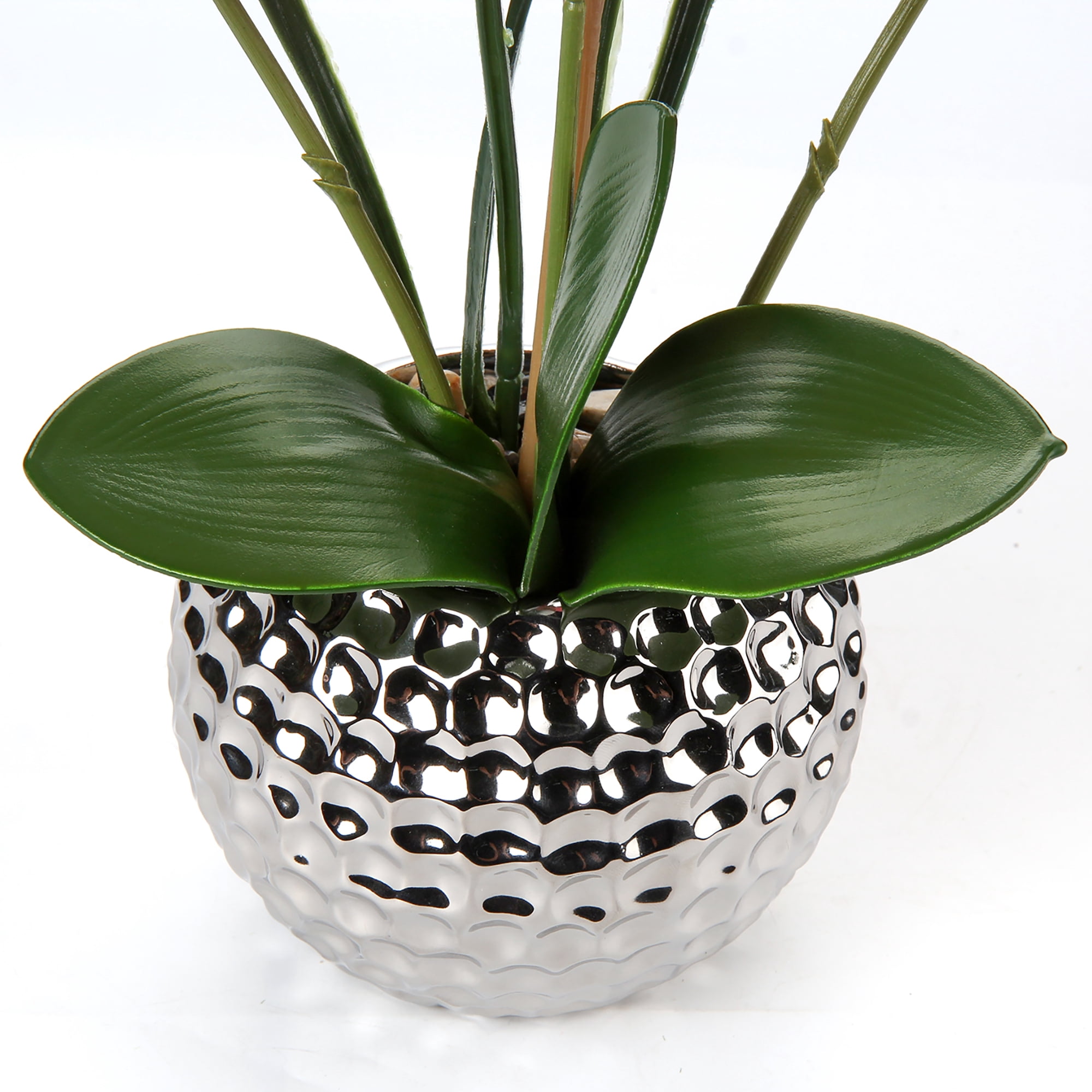 20'' Orchids Artificial Flowers, White Faux Orchid Flowers with Silver Vase Realistic Phalaenopsis Flowers for  Home