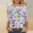 thumbnail image 1 of Jacenvly Hauts pour Femmes Liquidation Femmes Dames Manches 3/4 Fleurs Imprimées Col Rond Manches Longues Haut/chemise Col Rond Hauts et Chemisiers pour Femmes Grande Taille, 1 of 5