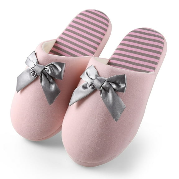 AERUSI Women's Waffle Stripes and Bow Indoor Slippers