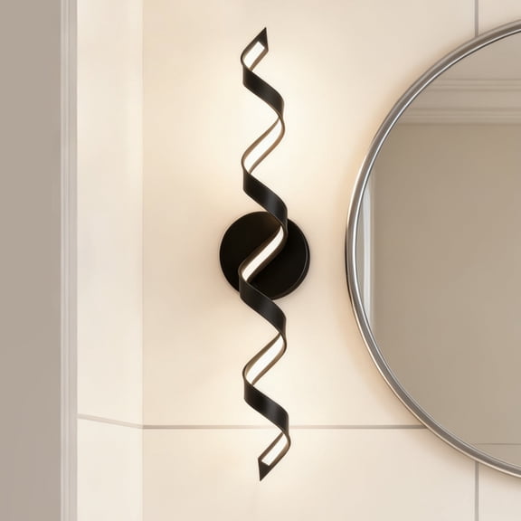 LIGHTINN 31 inch Bathroom Lighting Fixture With Spiral Design, 20W Modern Dimmable LED Bathroom Vanity Light Over Mirror, 4000K Matte Black