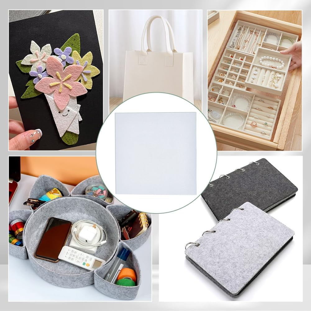 8Pcs 12x12inches Felt Fabric Sheets for DIY Crafts Squares Self Adhesive Felt Fabric 3mm/0.1Inches Thick Stick Felt Fabric for Sewing Patchwork Material (White) White DIY