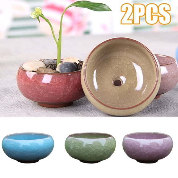BPPEG 2 Pcs Mini Ceramic Bonsai Pot, Succulent Planter with Drainage Hole for Cactus, Indoor Outdoor