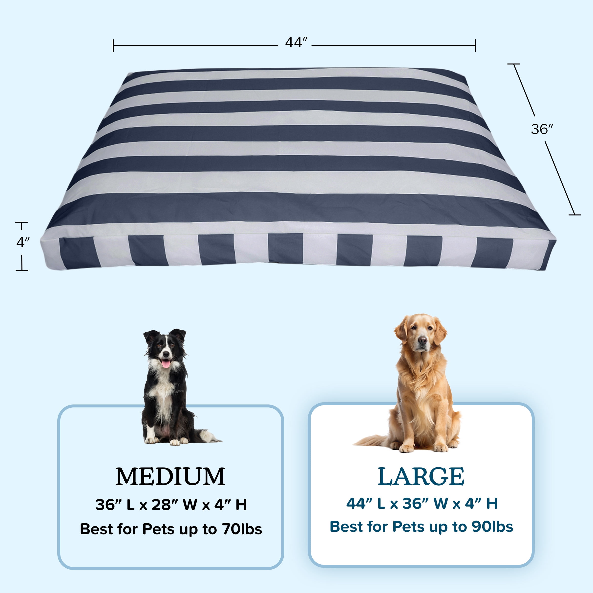 PETMAKER 44in Water-Resistant Dog Bed with Removable Washable Cover (Navy)