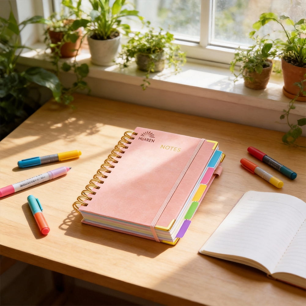 YiaNXan Blank Spiral Notebook Journal for Women Men, 300 Pages Leather Weekly Monthly Planner for Drawing & Sketching, Journals for Creative Writing, A5, Pink