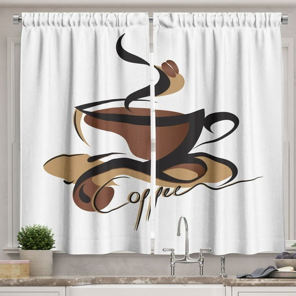 Ambesonne Coffee Kitchen Curtains, Conceptual Signs Drink, 55"x45", Black Brown Sand Brown