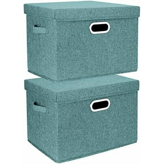 Collapsible Storage Bins With Lids, Large Fabric Storage Boxes - 2 Pack - Aqua Deep