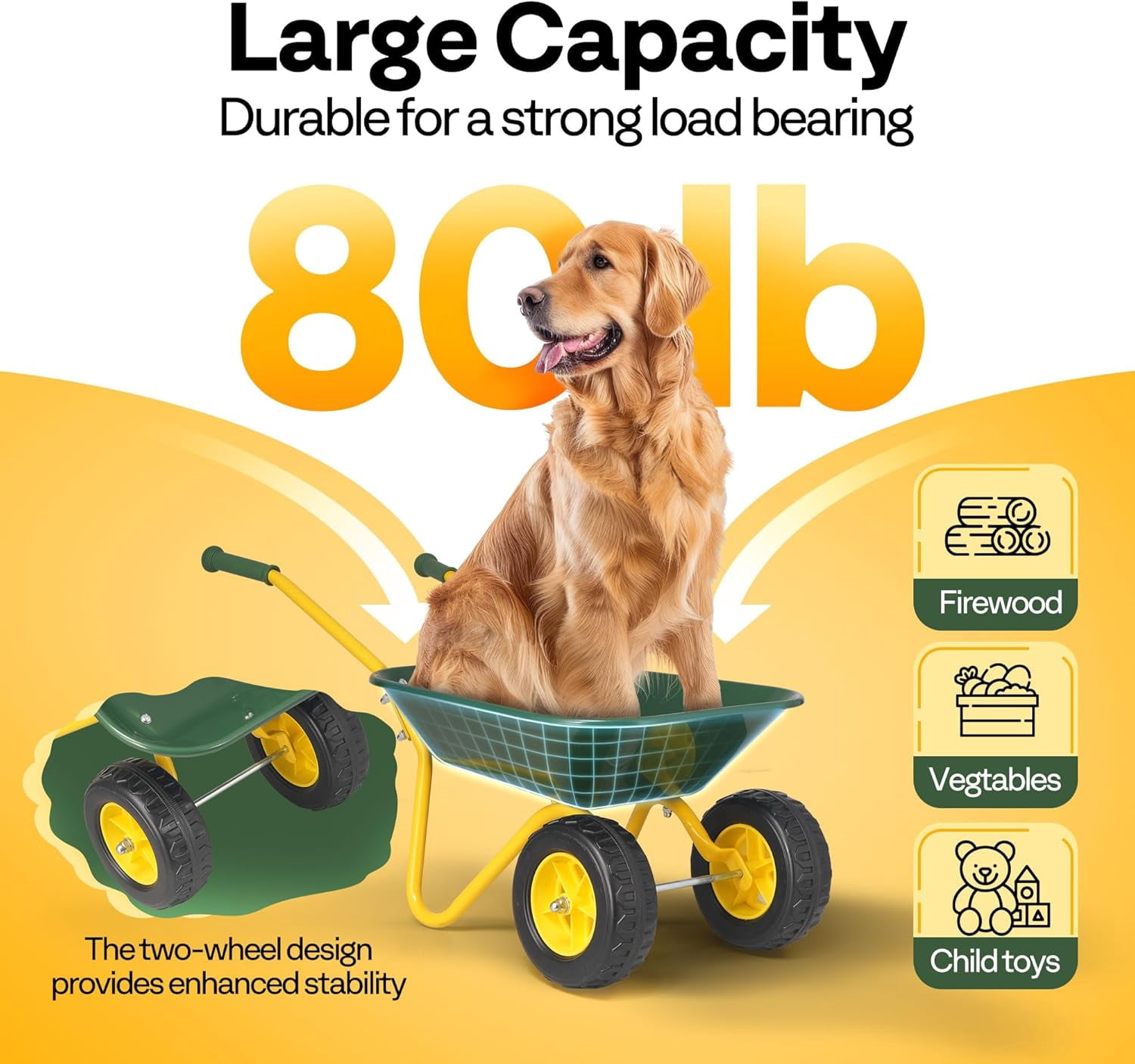 SPECSTAR Kids Wheelbarrow Children Garden Cart with Toddler Gardening Tool Set Child Wheel Barrel Outdoor Indoor Toys Gift Green