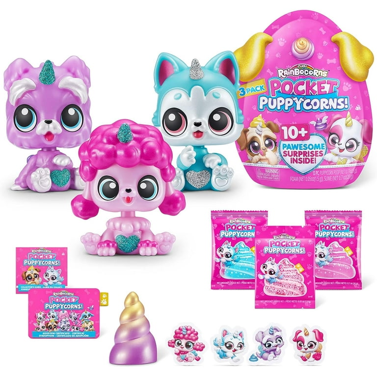 ZURU, Rainbocorns Pocket Puppycorns, 3-Pack, 10+ Surprises