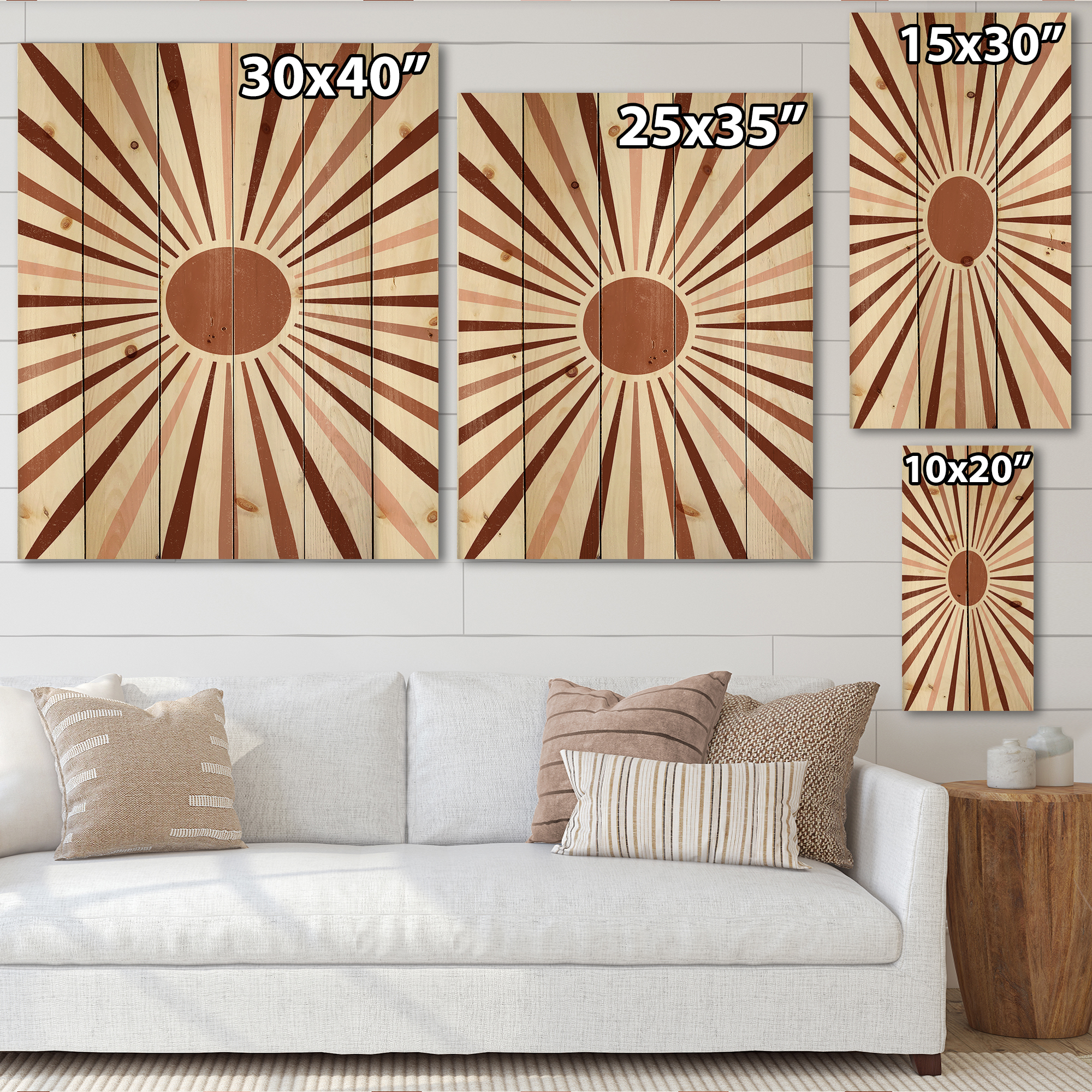 Designart 'Radiant Geometric Sun' Modern Print on Natural Pine Wood