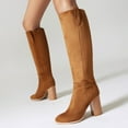 thumbnail image 3 of BOBOGOJP Back To School Knee High Boots for Women Square Toe Stiletto Heel Long Boots Pull On Tall Boots Wide-Calf Stylish Comfortable Fall Boots (Brown,8), 3 of 7