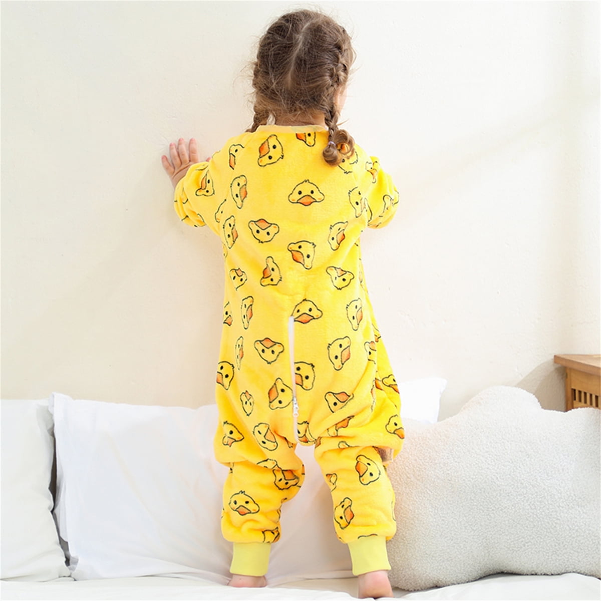 WIBACKER 6M-6Y Baby Warm Flannel Sleeping Bag, Infant Sleepsuit, Kids Toddler Boys Girls Long Sleeve Double Zipper Wearable Sleep Sack - Duck