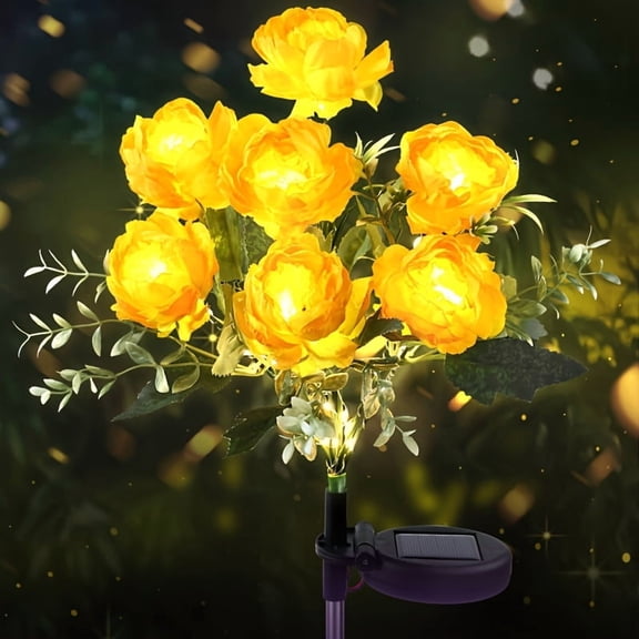 Solar Peony Flower Lamp 42LED Warm Light Outdoor Waterproof Hanging Garden Decorative Lantern for Patio Lawn Decoration