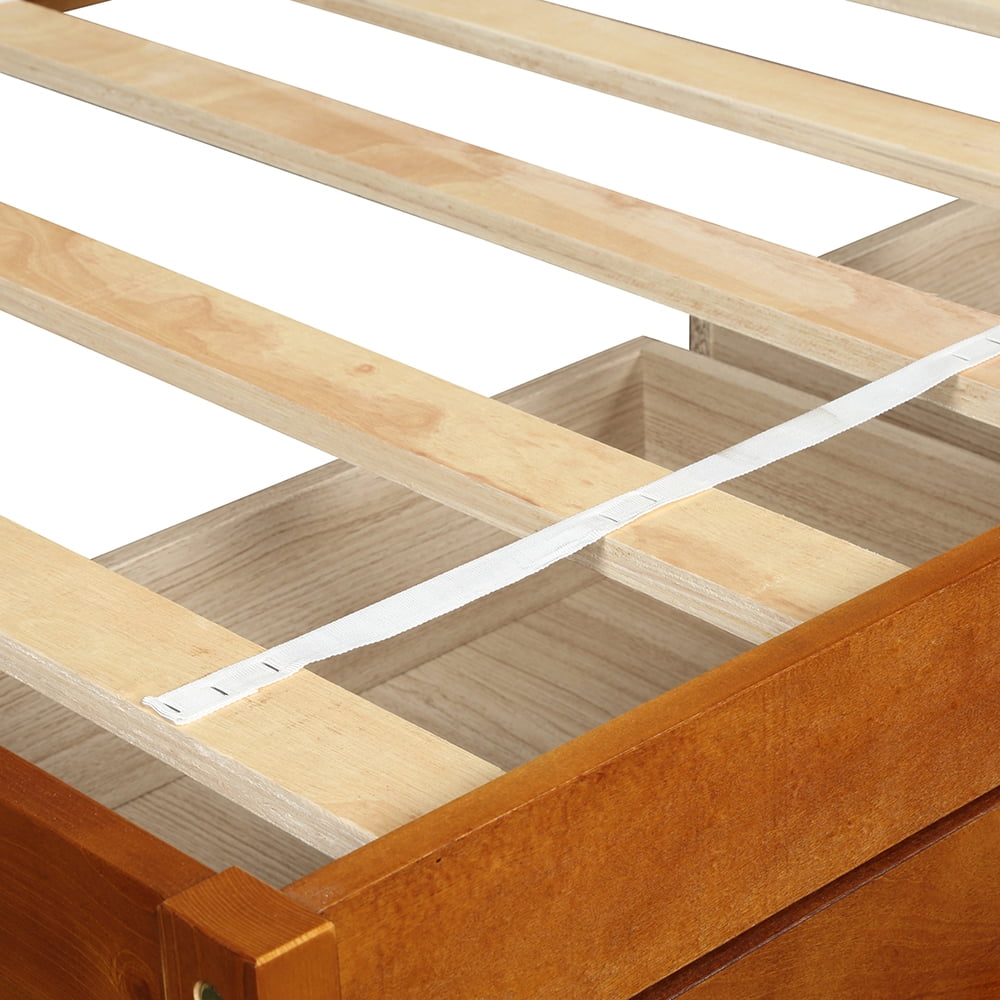 Private Jungle Solid Wood Twin Size Bed with Storage, Platform Bed with 3 Drawers-Oak