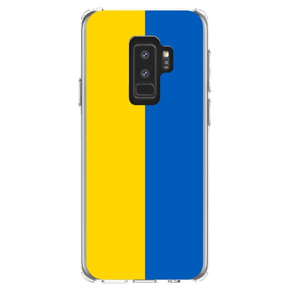 DistinctInk Clear Shockproof Hybrid Case for Samsung Galaxy S9  PLUS (6.2" Screen) - TPU Bumper, Acrylic Back, Tempered Glass Screen Protector - Ukraine Flag