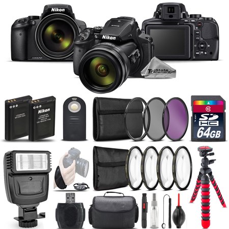 Nikon COOLPIX P900 Digital Camera 83x + Flash + 7PC Filter + EXT BAT - 64GB (Best Budget Flash For Nikon)