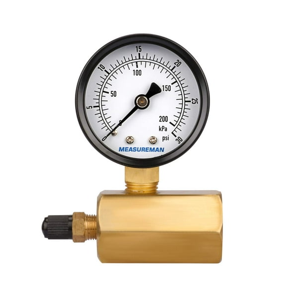 MEASUREMAN 2" Brass Gas Pressure Test Gauge Assembly, 3/4" FNPT Connection, 0-30 psi/kpa, -3-2-3% Accuracy 0-30psi/kpa Brass body