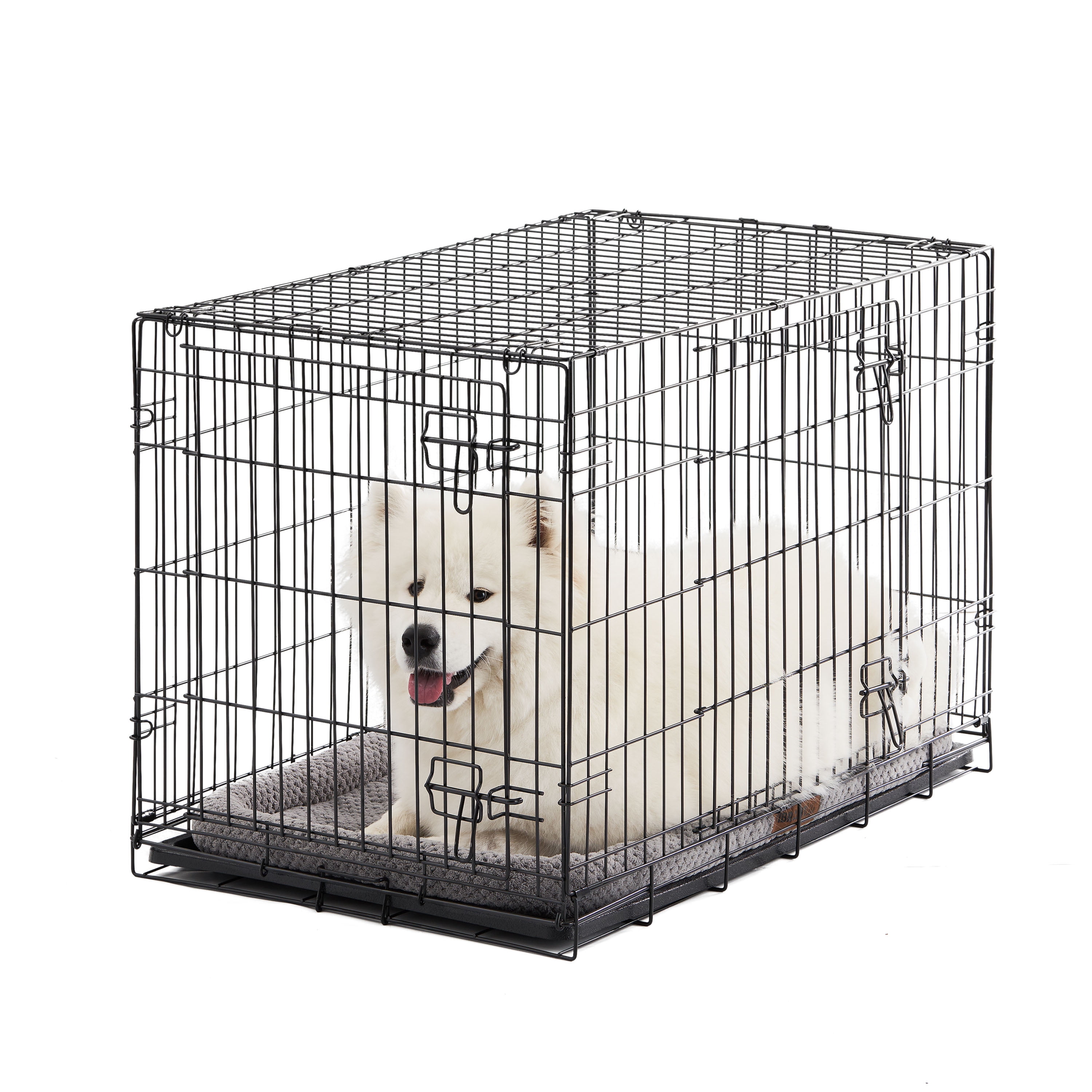 Vibrant Life Double-Door Folding Metal Wire Dog Crate with Divider and Tray, Large, 36"
