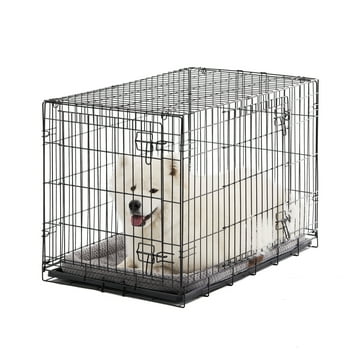 Vibrant Life Double-Door Folding Metal Wire Dog Crate with Divider and Tray, Large, 36"