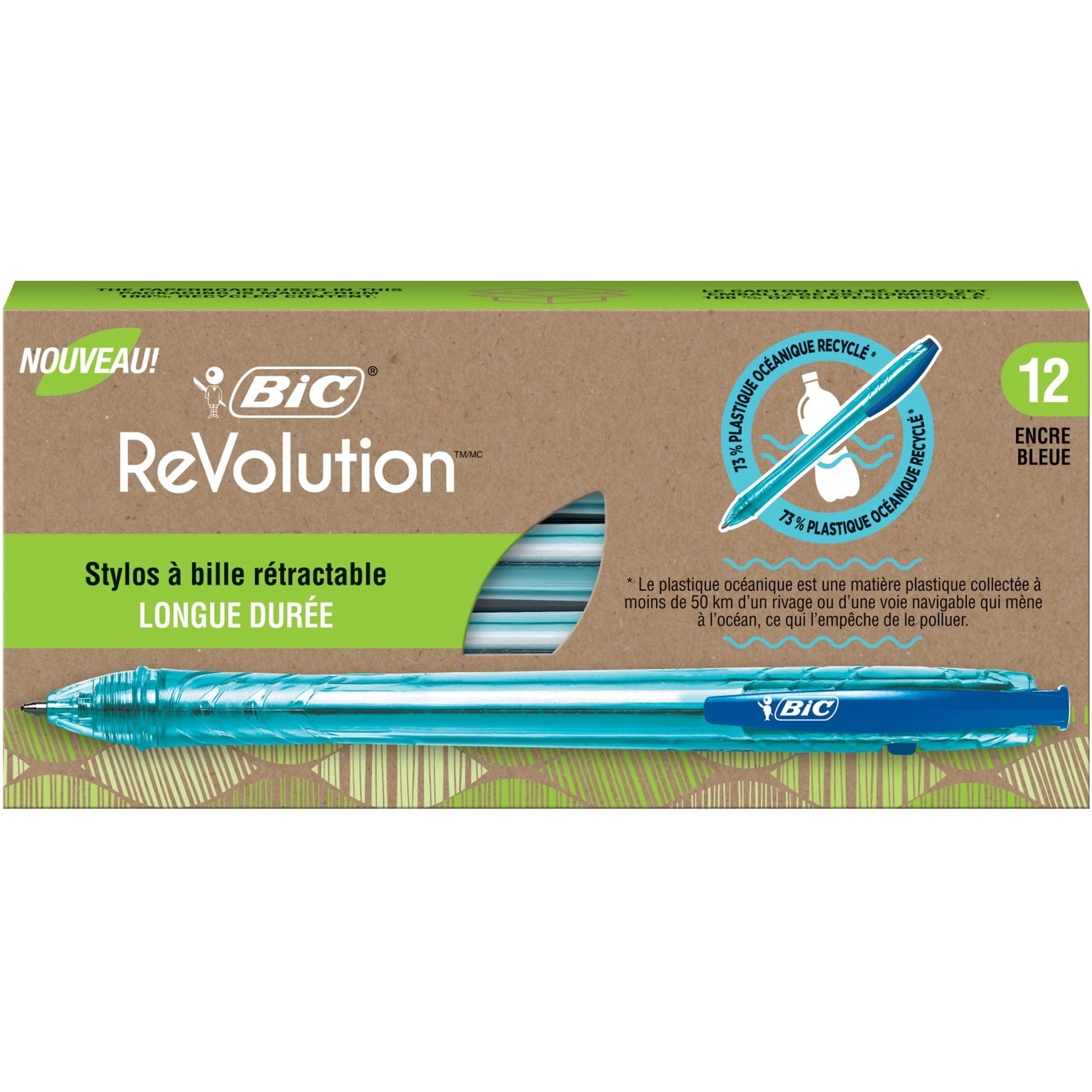 BIC, BICBPRR11BE, ReVolution Ocean Retractable Ballpoint Pen, 1 Dozen