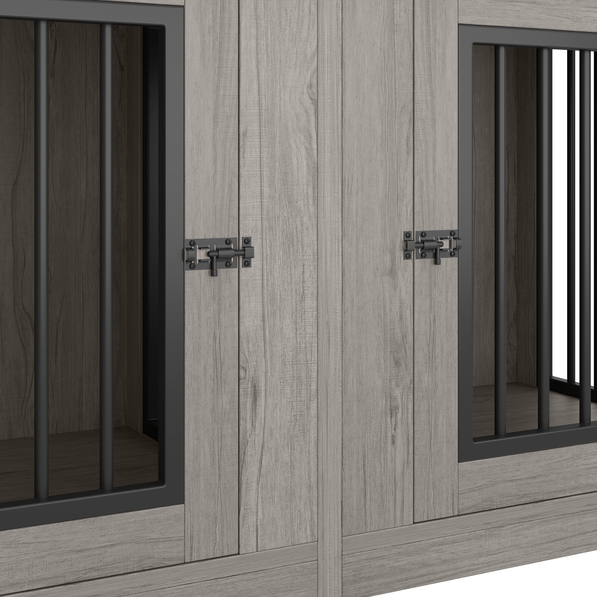 Dextrus 60" Large Double Door Dog Crate Furniture with Locks, Indoor Dog Cage Table with Removable Divider & 2 Storage Drawers, Gray