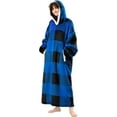 thumbnail image 3 of HBlife Oversized Long Wearable Blanket Hoodie for Adult, Thick Sherpa Sweatshirt with Elastic Sleeves and Giant Pockets Super Warm and Cozy Fuzzy Plush Fleece Blanket Jacket, Plaid Blue, 3 of 7