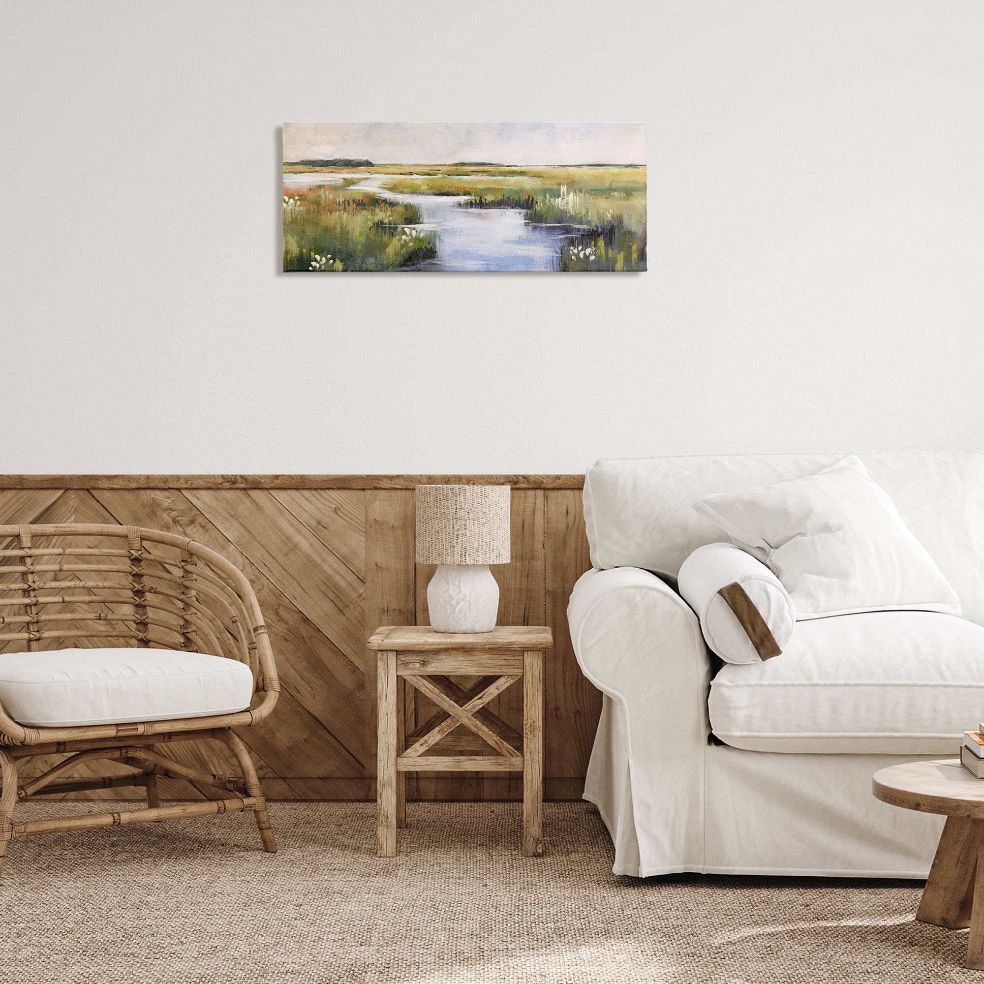 Stupell Industries River Through Marshlands Landscape & Nature Painting Wrapped Canvas Art Print Wall Art, 30 x 13