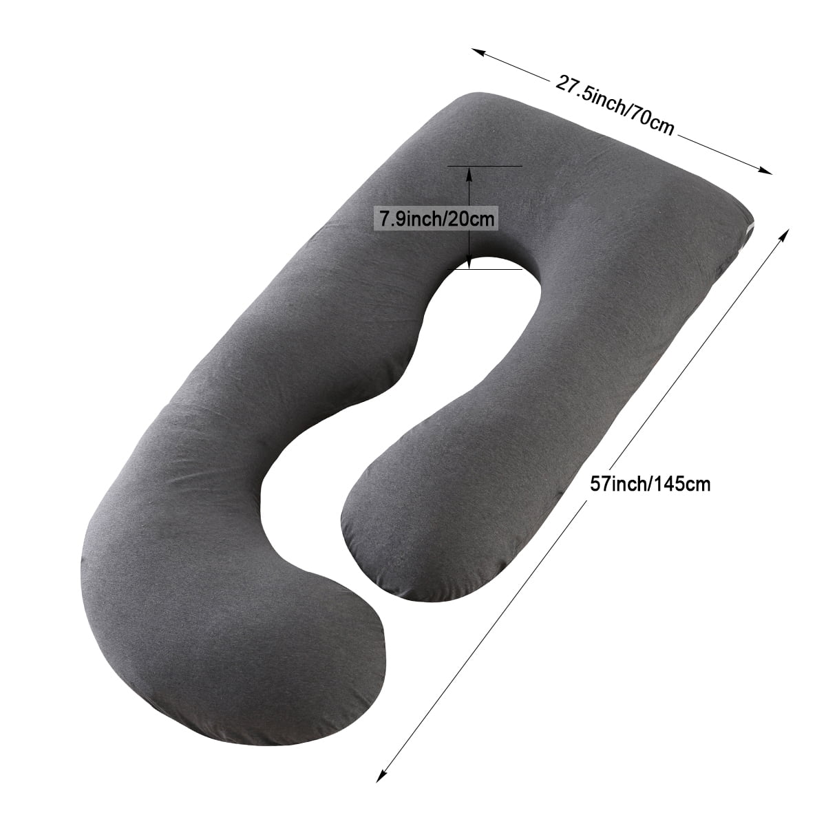 SHANNA 57in Full Body Pillow, Nursing, Maternity and Pregnancy Body Pillow, Extra Large J Shape Pillow and Lounger with Removable Cotton Cover-Dark Gray