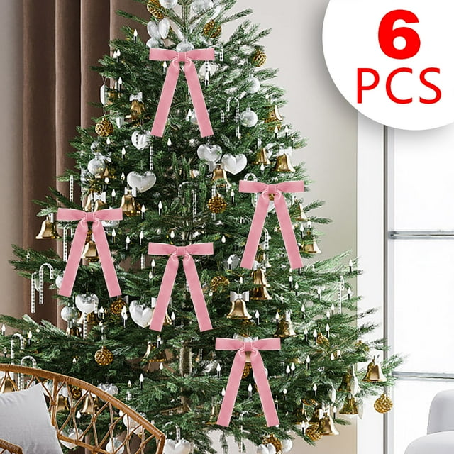 QIPOPIQ Christmas Bow Pinkmas Tree Decorations Rustic Crafts Gift Bows Velvet Ribbon Wreath Bows for Christmas Tree Birthday Graduation Baby Shower Decorations