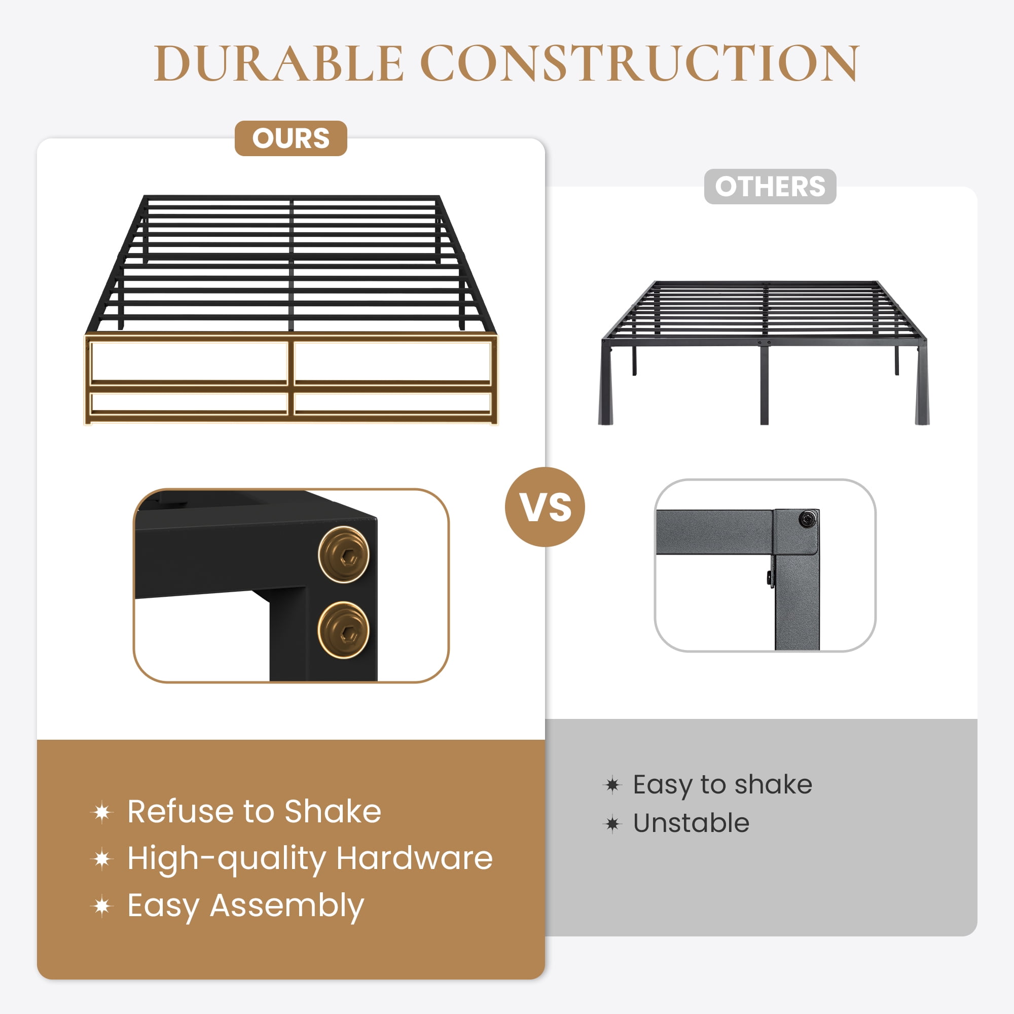 SHA CERLIN Queen Size Metal Platform Bed Frame with 14'' Extra Under-bed Storage Space, No Box Spring Needed, Easy Assembly, Black