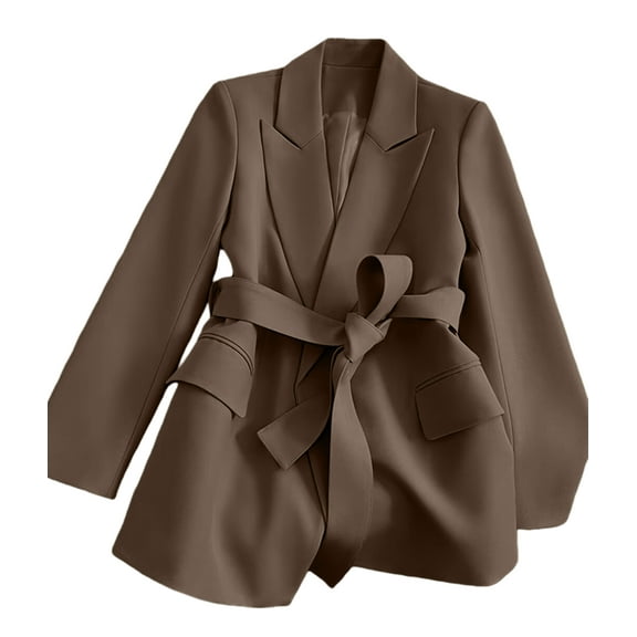 Women'S Winter Jackets Dressy Casual Ribbed Long Sleeve Lapel Fashion Work Busines Brown XXL