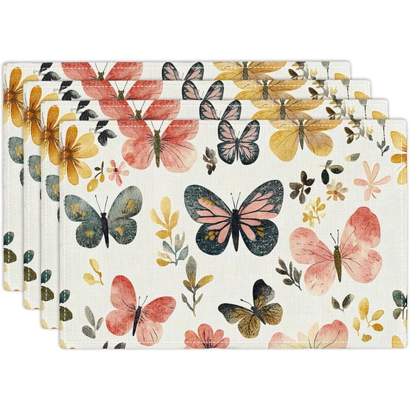 Butterfly Mix Placemats Set of 4,12x18 Inch Heat Resistant Non-Slip Table Mats for Dining Table, Washable Place Mats for Wedding, Party, Home Decor