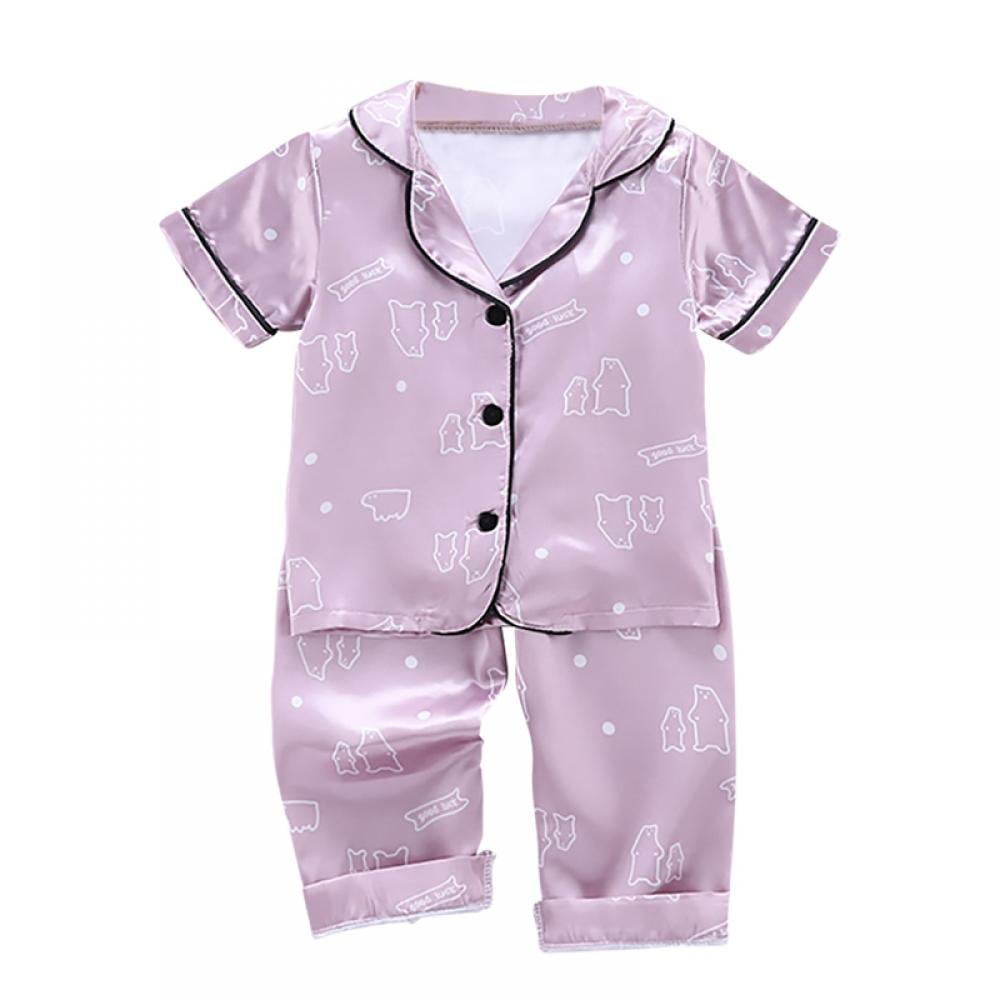 Toddler Baby Satin Silk Pajamas Set Button Down 2 Piece Sleepwear Pajamas for Kids