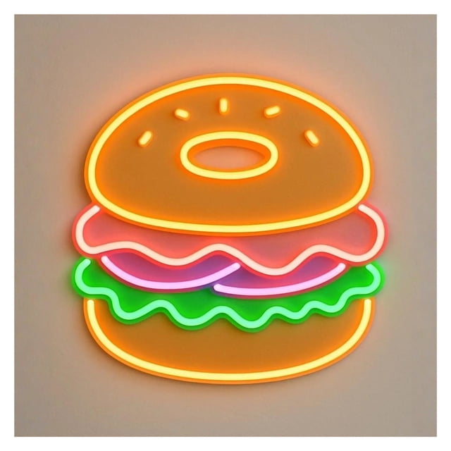 Letrero De Neón De Hamburguesa Para Panaderías, Hamburgueserías Y Restaurantes De Comida Rápida. Decoración De Pared Regulable.43cm