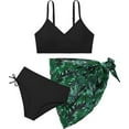 thumbnail image 4 of Teen Girls Swimsuits 2 Piece V-Neck Floral Print Bikini Set with Cover Up Skirt Twist Cross Tropical Hawaiian Beach Swimwear, 4 of 4
