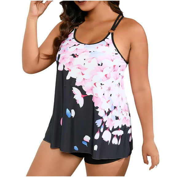 Srogem Plus Size Swimsuits for Women Summer Blouson Swim Top with Boy Shorts 2 Piece Bathing Suits Trendy Beach Swimwear