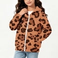 thumbnail image 6 of Lutiedan Leopard Zip up Hoodie for Girls Oversized Fleece Lined Warm Outerwear Lightweight Fall Winter Sweatshirt Size 4-12,Brown, 6 of 6