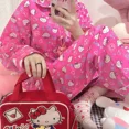 thumbnail image 3 of Spring Autumn Cute Hello Kitty Home Costume Cartoon Pajama Set Sanrio Long Sleeve Top+Pants Oversized Cardigan Pink Pajama Girl, 3 of 9