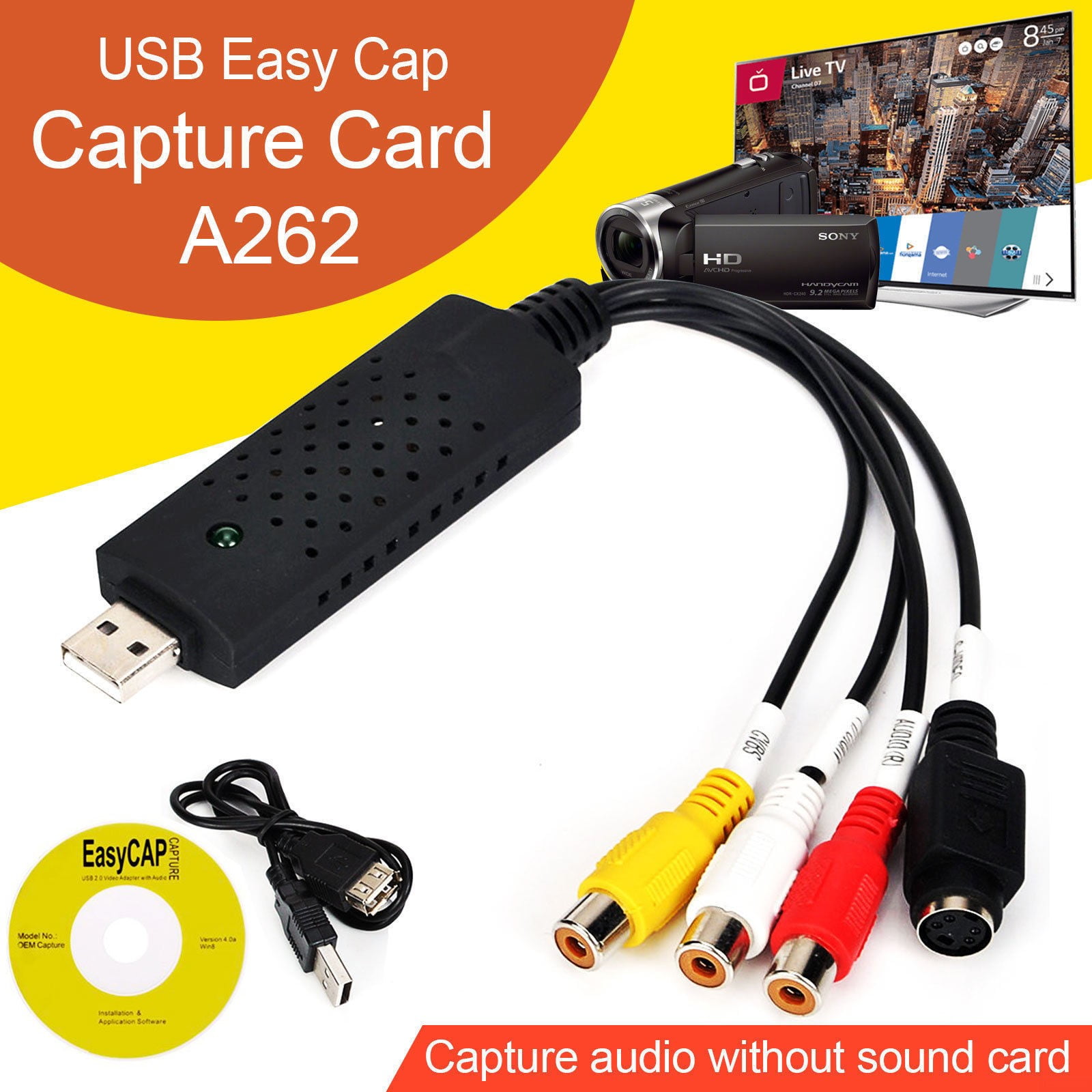 TV-тюнер items itv302. EASYCAP USB 2.0. USB capture Card. Устройство видеозахвата EASYCAP USB 2.0. Easier cap usb 2.0